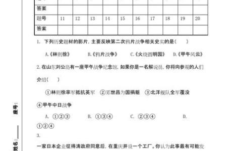 八年级历史上册期末测试题及答案（八年级历史期末试卷及答案）